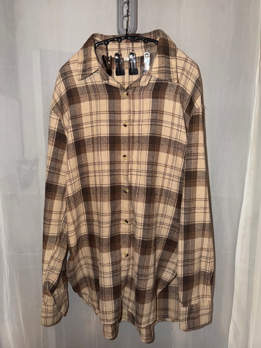 SHEIN Brown and Cream Plaid Button-Down Shirt